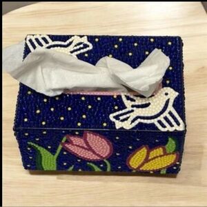 Tissue Box Cover with Floral and Bird Design Diamond Art Finished & Sealed
